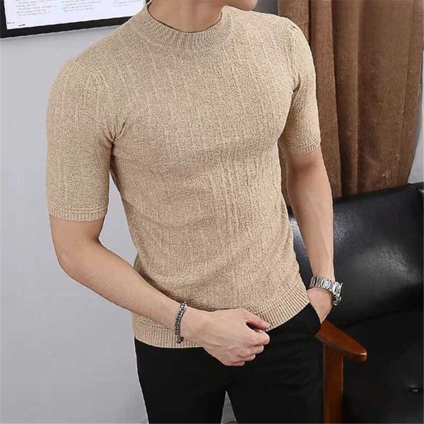 

spring and summer european american style men's fashion leisure slim cotton knitted sweater clothing 211014, White;black