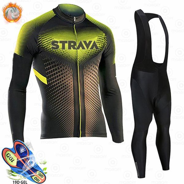 

racing sets strava winter thermal fleece cycling jersey set clothes mtb bike clothing uniform bicycle maillot ropa ciclismo, Black;blue