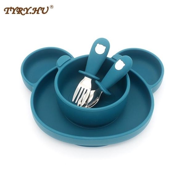 

1set baby silicone dishes dining bowls panda shape feeding bpa tableware cartoon plates children dinner bowl 211026