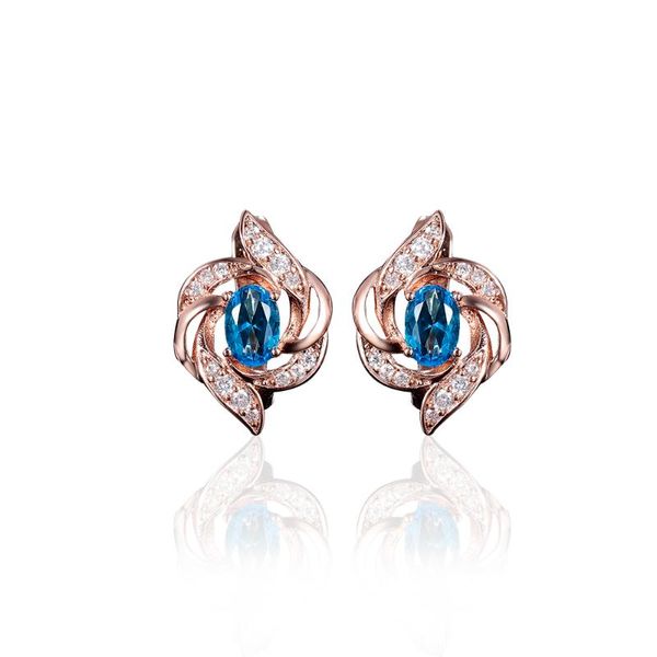 

stud hanreshe blue stoneearrings leaf shaped earrings for women 585 rose gold filled earring womens round fashion jewelry gift, Golden;silver