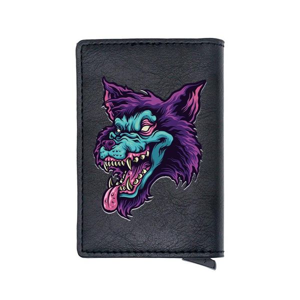 

card holders fashion wolf head digital printing pu leather holder wallet men women cool short mini purse gift, Brown;gray