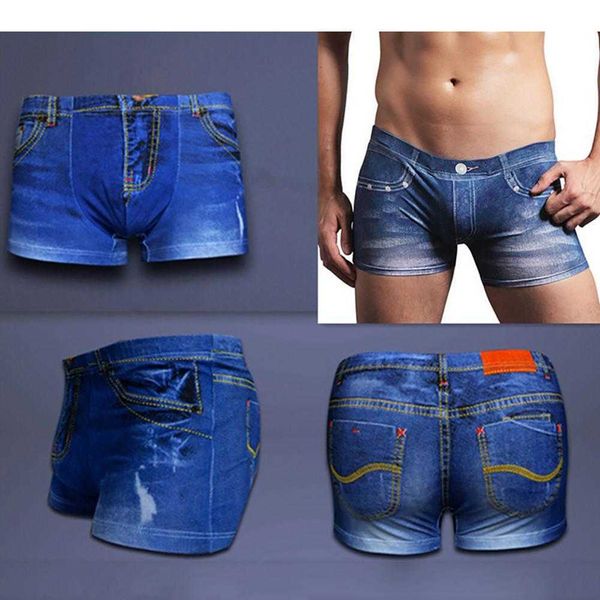 

underpants denim pattern fake jeans print cotton men briefs underwear, Black;white