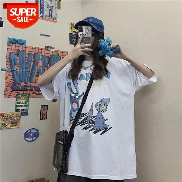 

dark girl short-sleeved t-shirt loose korean style funeral hip-hop jump di mschf half-sleeved #rv7d, White