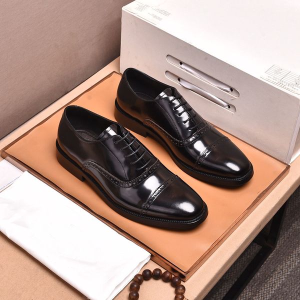 

men's business dress shoes lace up casual loafers genuine leather breathable brand designer party wedding flats size 38-44, Black