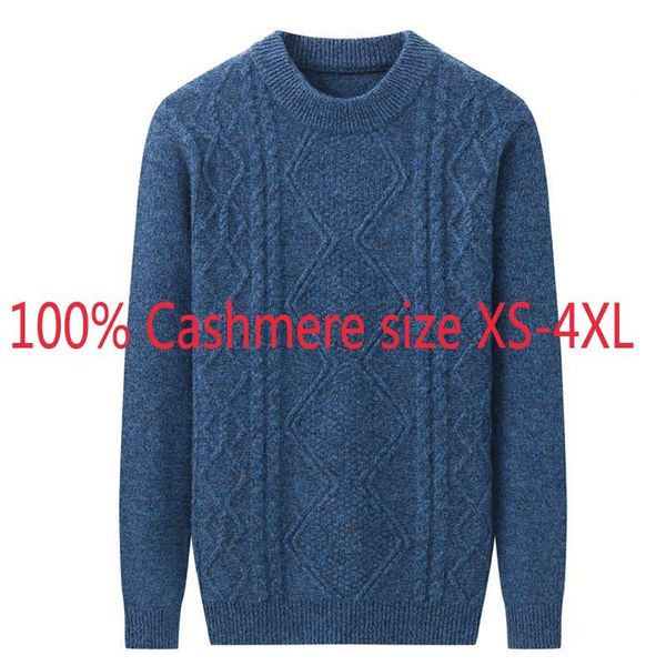 

double ply thickened men 100% pure cashmere twist flower sweater o-neck computer knitted pullovers plus size xs-3xl 4xl men's sweaters, White;black