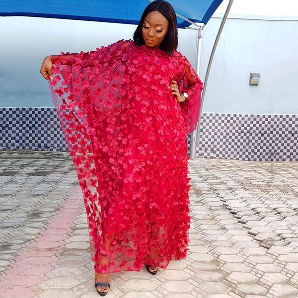 

ethnic clothing african fashion embroidered flower net yarn round neck bat sleeve plus size vest long skirt summer breathable cool women&#03, Red