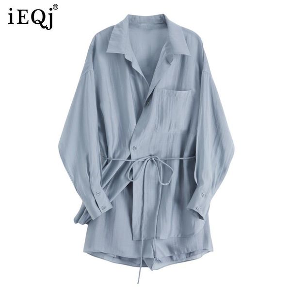 

women's two piece pants ieqj blue casual belt long sleeve thin shirt + shorts set lapel loose women fashion tide spring autumn 2021 3f1, White