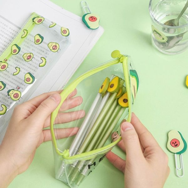 

Yta cartoon lovely avocado transparent pvc pencil case for primary and secondary school students case stationery pencil bags stationery box