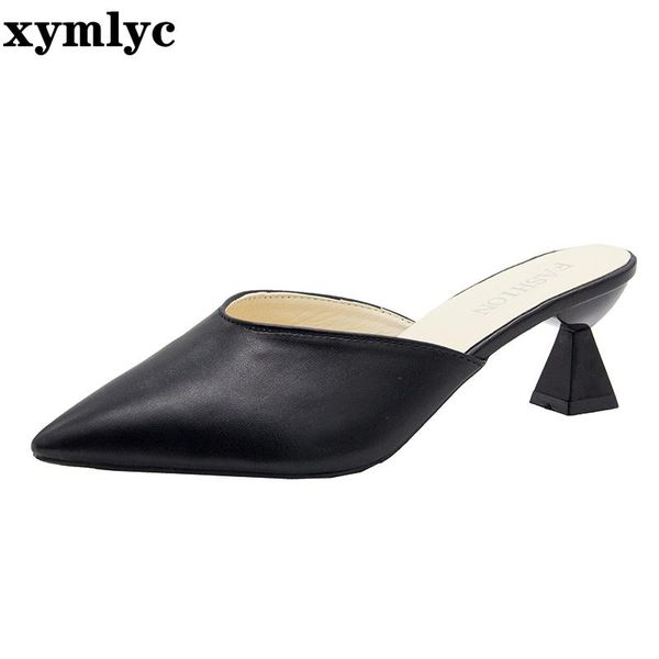 

dress shoes 2021 fashion female high heels pointed toe sandals with wear skirt women high-heeled slippers semi-slippers, Black