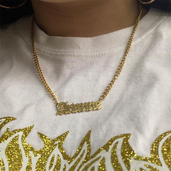 

personalized gold chain gargantilha old english name choker baby charm necklace for girl princess pendant necklaces stainless chains, Silver