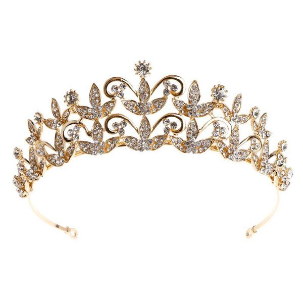 

hair clips & barrettes bride crown floral tiara rhinestone wedding bridal headdress luxury jewelry c1fc, Golden;silver