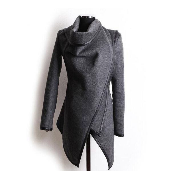 

women's jackets fashion women large lapel irregular long loose jacket outwear cardigans navy blue grey autumn winter coats plus size, Black;brown