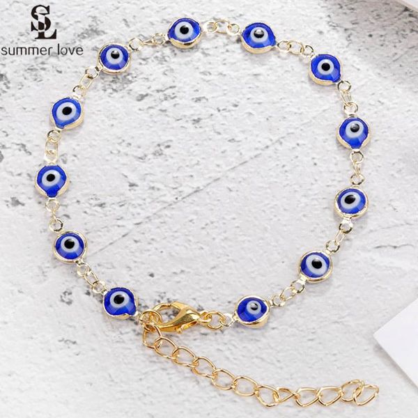 

charm bracelets blue enamale turkish eye beads bracelet for women fashion gold silver color thin chain braceles friendship jewelry, Golden;silver