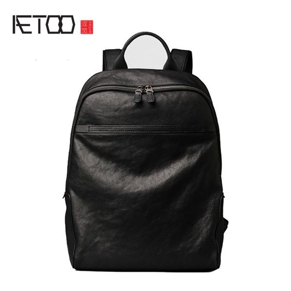 

backpack aetoo leather shoulder bag, men's pure male head light simple