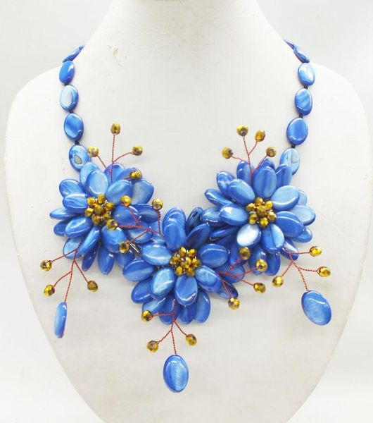 

chokers classic royal blue shell flower necklace.20", Golden;silver