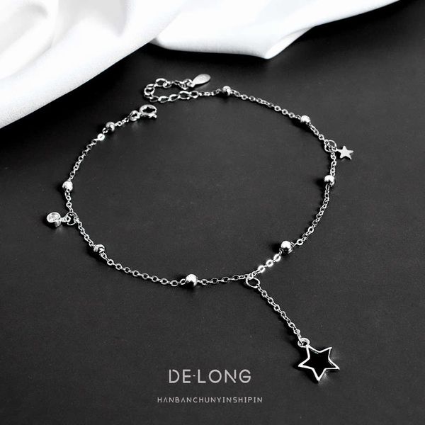 

minority simple drop glaze tassel star anklet s925 pure silver ins korean personalized women's foot fashion jewelry, Red;blue