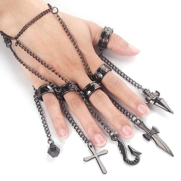 

link, chain anime hunterxhunter kurapika rat cosplay costume props bracelet five finger ring alloy plating accessories pendant, Black