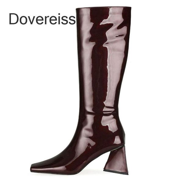 

boots dovereiss fashion female winter chunky heels elegant zipper square to burgundy knee high big size 44 45, Black