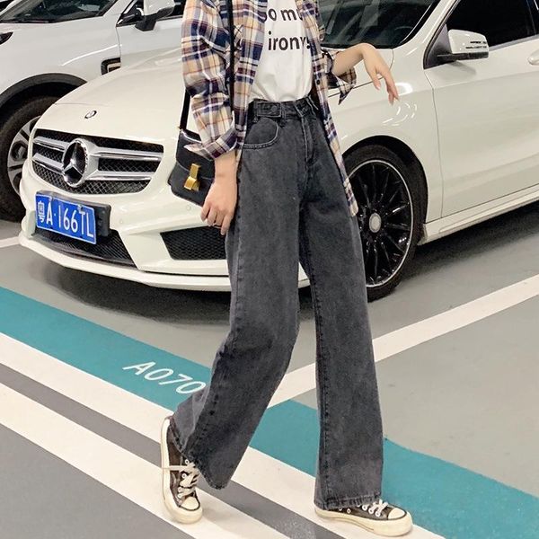 

women's jeans 2021 summer high waist casual women pants streetwear style loose versatile straight wide leg, Blue