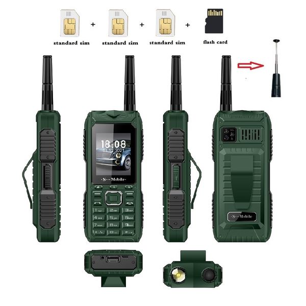 

Good Unlocked Signal Durable Outdoor Large Power Mobile Phone Flashlight Flexible Antenna Tri 3 Three Sim Card Powerbank Whatsapp Quick Dial Torch Cellphone bank, Random