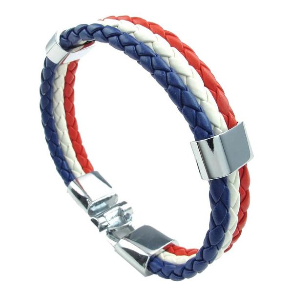 

charm bracelets jewelry bracelet, france french flag for men's and ladies' leather, alloy, white red-blue (width 14 mm, length 21., Golden;silver