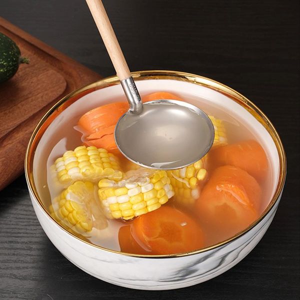 

stainless steel spoons with creative long wood handle pot colander for home kitchen tools supplies