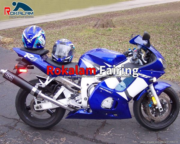 Aftermarket-Abdeckungen für Yamaha YZF R6 YZF-R6 1998 1999 2000 2001 2002 YZF600 R6 98–02 Blau-weiße Verkleidungen Karosserien (Spritzguss)