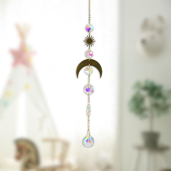 

decorative objects & figurines metallic hoop crystal moon sun pendant garden wedding chandelier decorations hanging drops craft chain window
