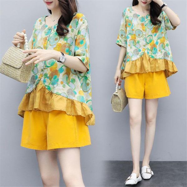 

summer women plus size 4xl short sleeve blouse + shorts 2 pieces set female clothes suit women's tracksuits, Gray