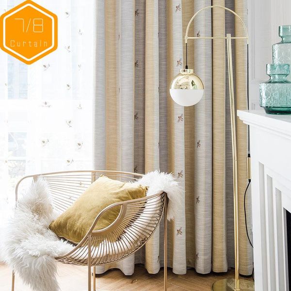 

nordic children's room small bee printing cotton linen blackout curtains for living bedroom study dining curtain & drapes