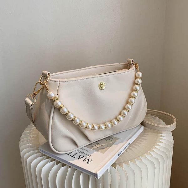 

totes solid color shoulder bags for women 2021 brand pearl chain fold cloud tote crossbody bag ladies elegant retro handbag summer