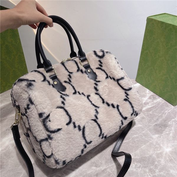 

super soft plush bag 30*22cm pillow shape women's large-capacity handbag classic printing black and grey white fashion boston bags hand