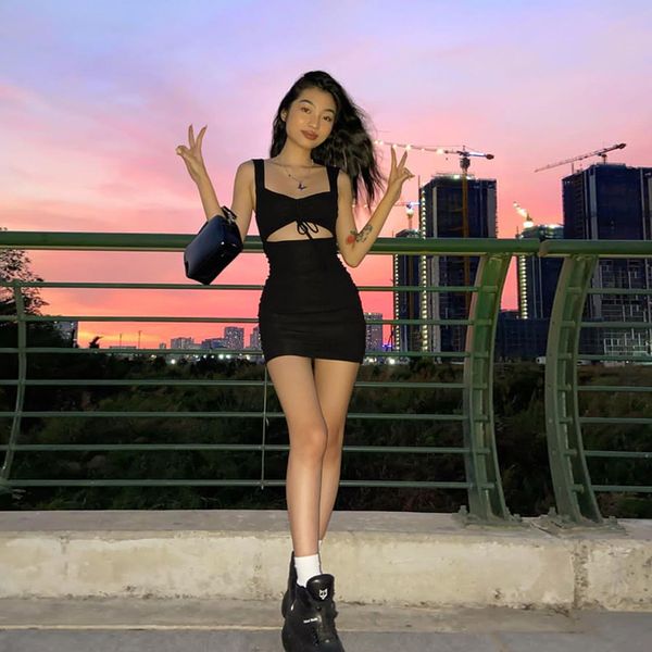 

women spaghetti strap dress spring summer hollow out sleeveless slim dresses new lady casual mini dress mujer 210419, Black;gray