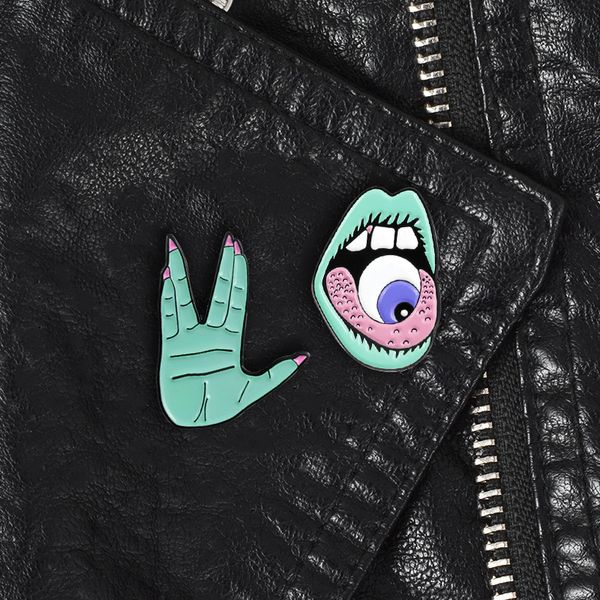 

new green strange monster brooch hand eyes tongue personality fashion shirt lapel sweater brooch jewelry badge, Blue