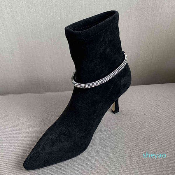 

big size ladies  cm heels women modern boots rhinestones pointed toe winter fur warm short ankle female shoes rubber 3049, Black