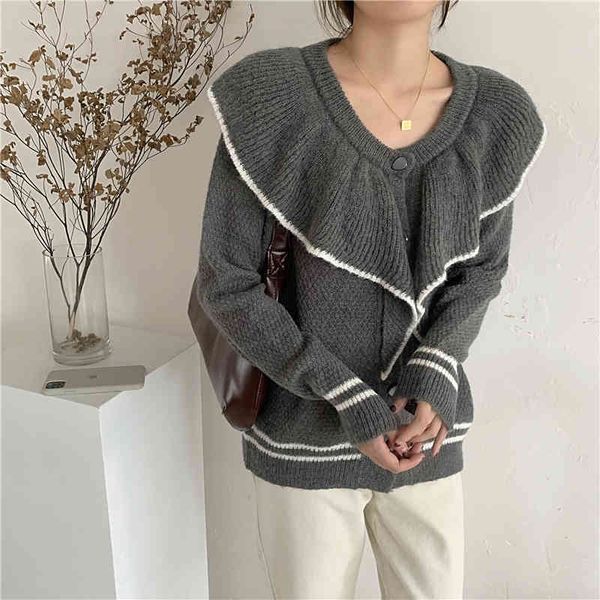 

knits autumn knitting sweater women coats chic fashion loose single-breasted v-neck stitching color cardigan coat pull femme 7g5d, White