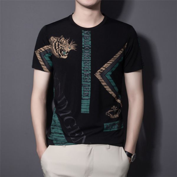 

men's short sleeve t-shirt 2021 trend tiger head printing fashion society summer half, White;black