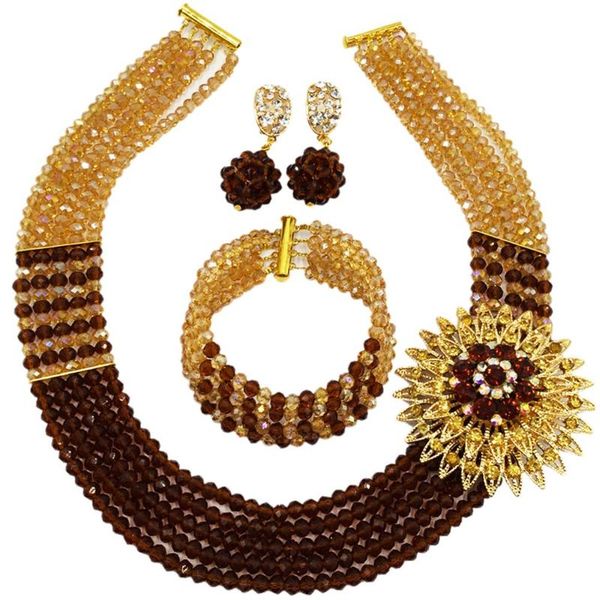 

earrings & necklace brown and champagne gold african jewelry set, Silver