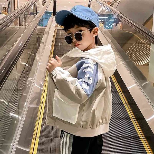

autumn big boys trench coats patchwork fashion hooded sport jackets for teenage toddler baby outerwear clothes 4 8 12 16yrs 210622, Blue;gray
