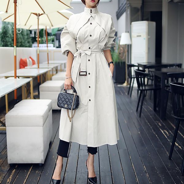 

spring windbreaker women single-breasted loose a-line trench coat elegant chic sashes outerwear bussiness long 210525, Tan;black
