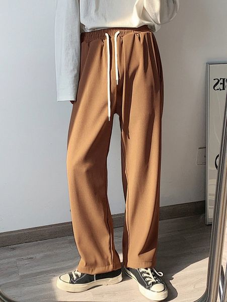 

men drawstring waist straight leg pants h1le#, Black