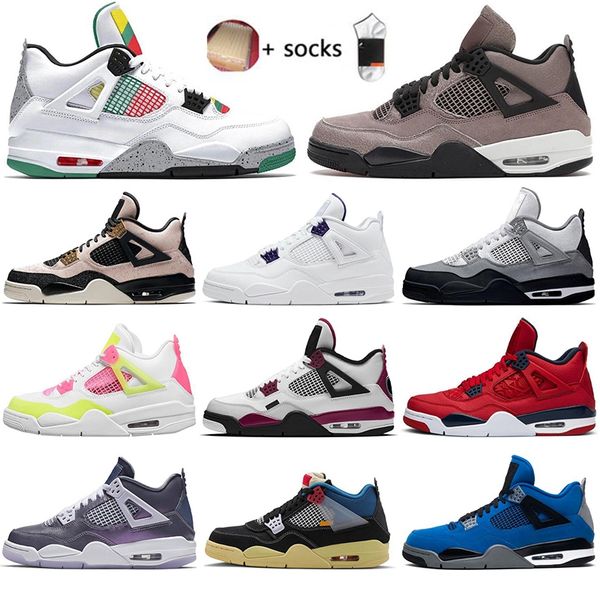 

with box jumpman fashion 4 4s mens basketball shoes university blue bred tattoo black cat green metallic wings sail sports sneakers 36-47, White;red