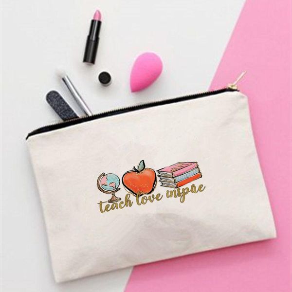 

cosmetic bags & cases women teach love pattern printed make up bag fashion cosmetics organizer for travel colorful storage lady