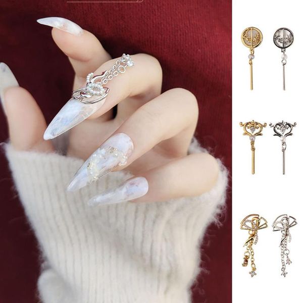 

1pc subtle puppy butterfly nail rhinestone retro zircon diy art pendant chain ornament decorations, Silver;gold