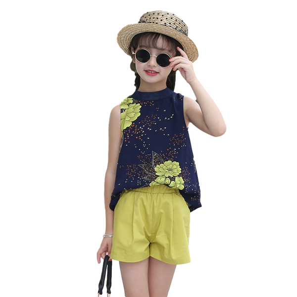 

clothing sets children girls summer flower clothes suit for casual kids teens children's costume 5-13 years, White
