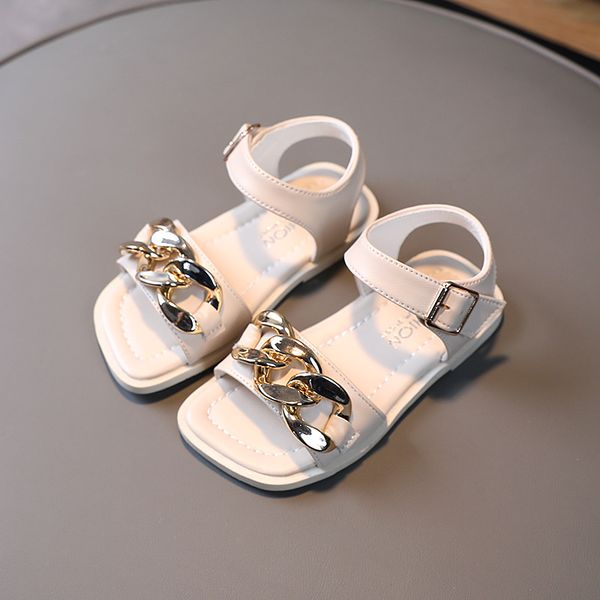 

2021 summer new girls sandals metal princess shoes children ankle strap boys sandal black white kids chains shoes baby, Black;grey
