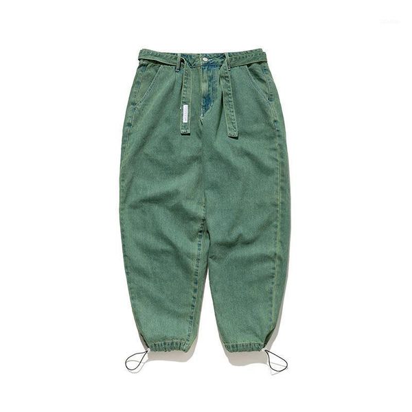 

men's jeans spring and autumn simple modern retro solid loose legged, Blue