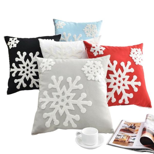 

cushion/decorative pillow junwell 45*45cm christmas style 100% cotton canvas wool embroidery cushion snow flower decorative red black white