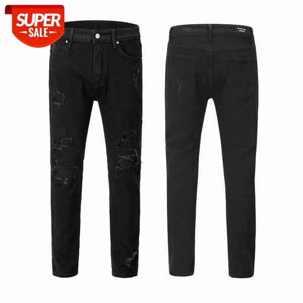 

ins net celebrity hole destroys black stretch slim jeans male #oc6j, Blue