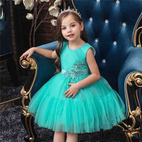 Crianças meninas bordadas flor menina vestidos formal princesa vestido de festa para crianças casamento de baile 3 4 6 8 10 anos 210508